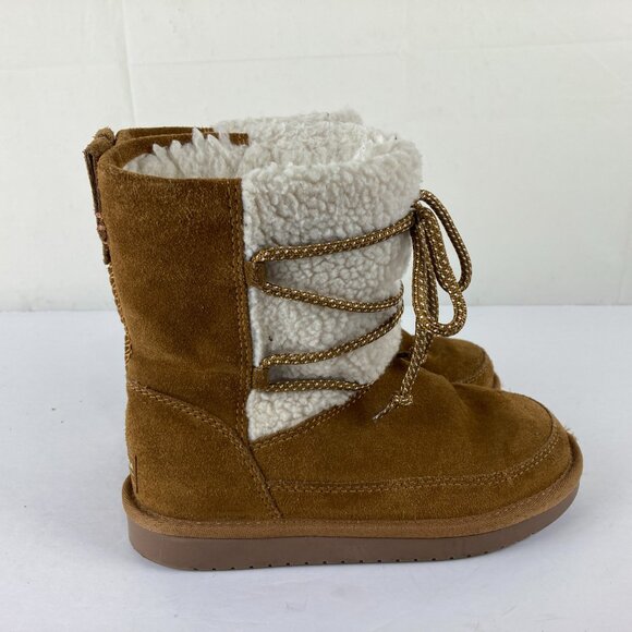 Koolaburra by Ugg Girls Sz 1 Brown Suede Sherpa Lined Ankle Boots Winter Snow - Picture 3 of 7